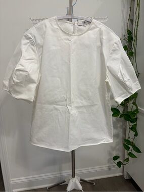 Tibi White Puff-Sleeve Cotton Blouse